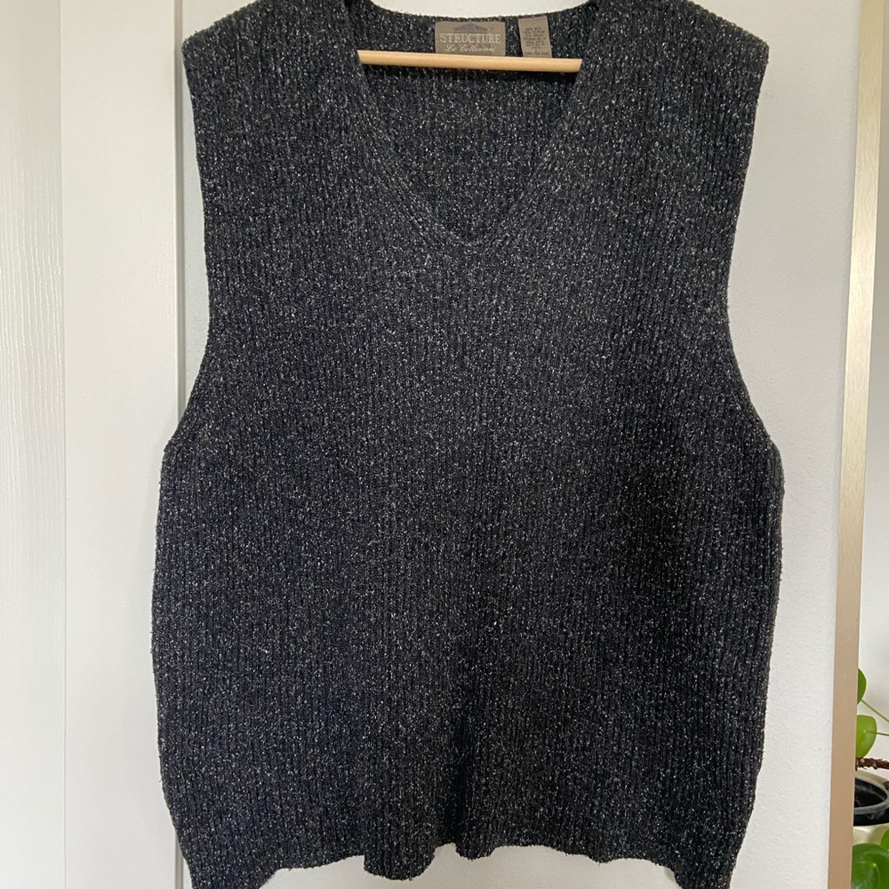 Structure Charcoal Heather Silk Cotton V-neck Knit Vest XL